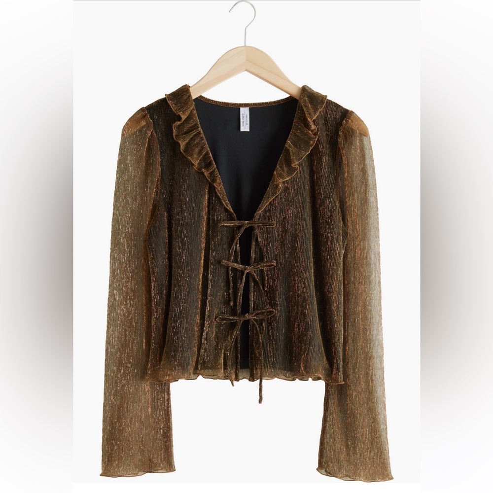 & Other Stories Metallic Tie Closures Blouse | size Medium